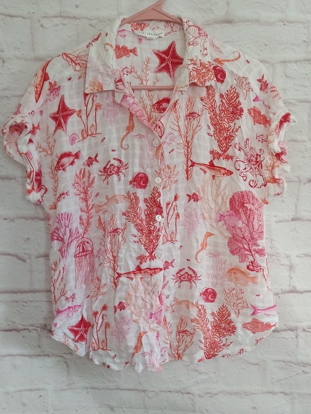 Jane and Delancey Coral and Pink Sea Life Button-Down Shirt